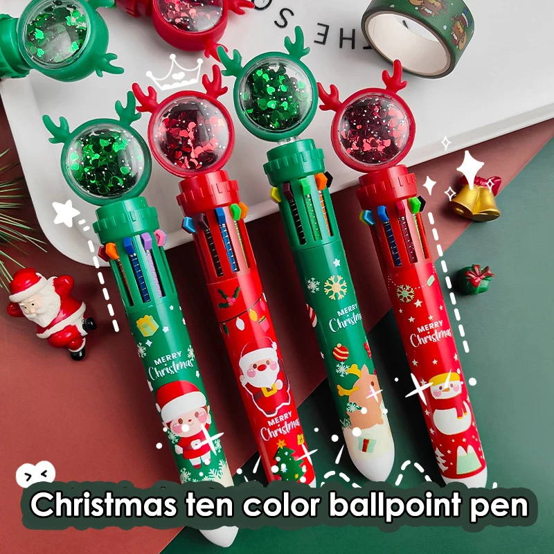 0.5 MM Tükenmez Kalemler Okul Malzemeleri 10 Renkler Yaratıcılık Noel Kırtasiye Yağ Kalemler Basın Renkli Kalemler Yazma Malzemeleri Hediye