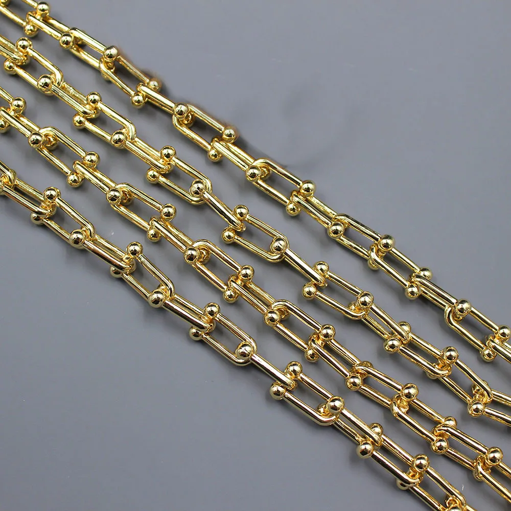 1 Metre 7x15mm Sarı Altın Kaplama Bakır Moda Çerçeve Seti Zincir Ataç Boyun Zinciri İnci Kolye Takı Yapımı DIY