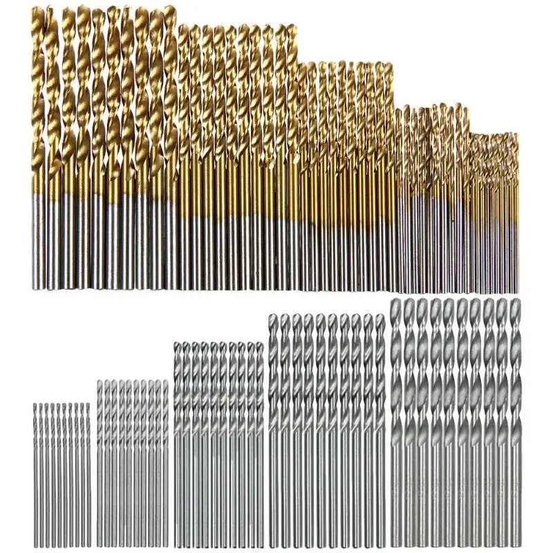 100 Adet / takım Titanyum Kaplı Büküm Matkap Ucu Yüksek Hız Çelik Delik Açıcı Ağaç İşleme Metal Plastik Araçları Elektrikli Matkap