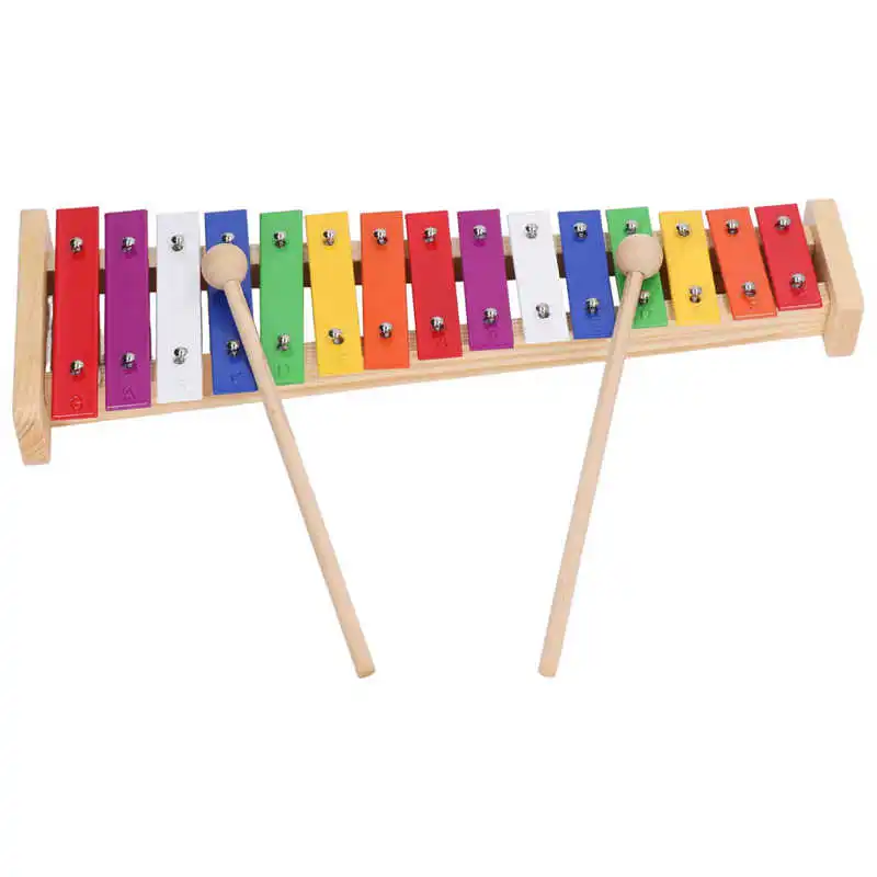15 Ölçekler Ahşap Ksilofon Renkli Eğitici müzikli oyuncak Glockenspiel Ksilofon müzik enstrümanı 2 Tokmaklar Çocuklar için