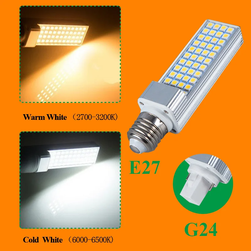20 adet E27 G24 LED ampuller 5 W 7 W 9 W 11 W 13 W LED mısır ampul lamba SMD 5050 spot 180 derece AC85 - 265V yatay fiş ışık
