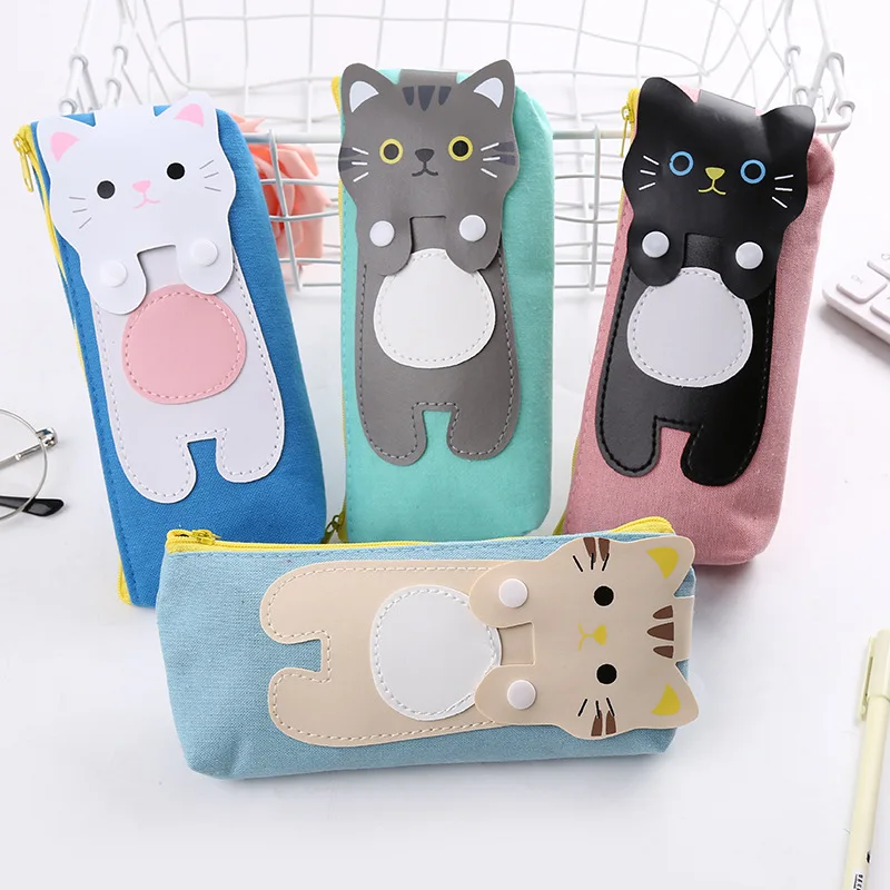 20 adet / grup Yaratıcı Kedi Kalem Kutusu Kawaii Tuval Kalem Kutusu Kırtasiye çantası Kozmetik Çantası Ofis Okul Malzemeleri