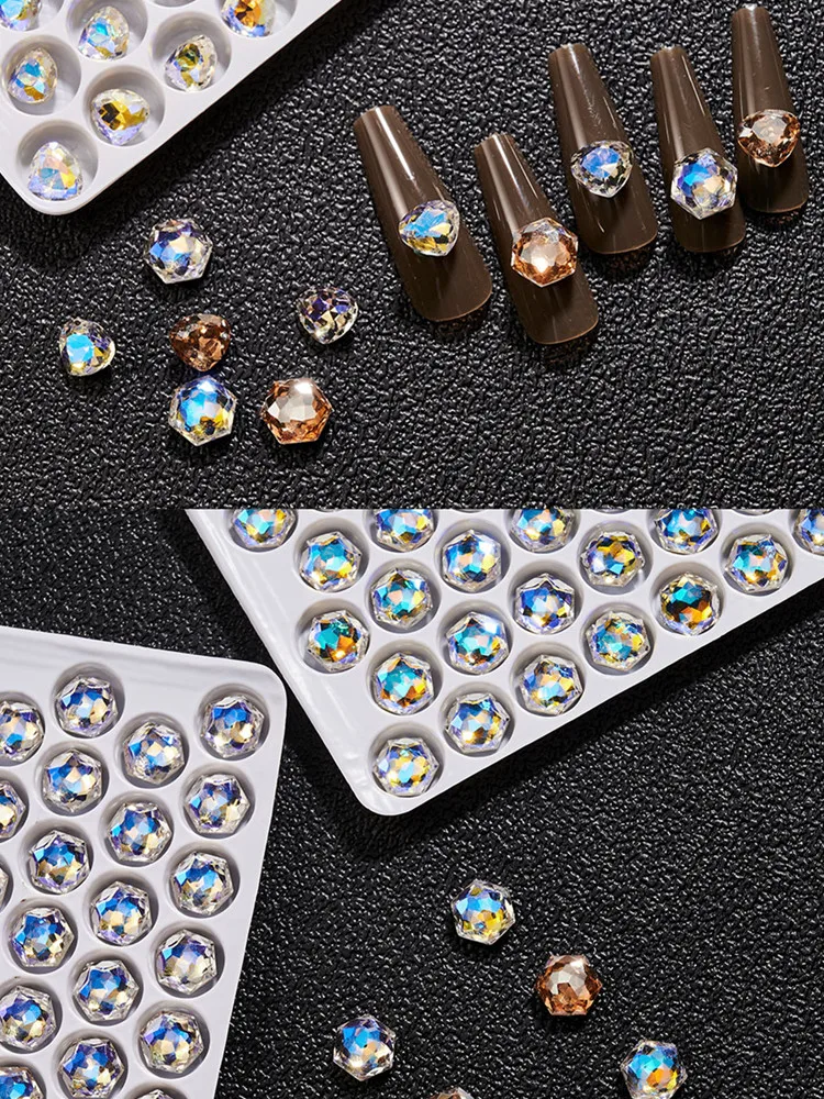 20 adet Nail Art Charms Kristal AB Taş Parlak Rhinestone Süs Tırnak Süslemeleri Glitter Noktası Alt Cam DIY Aksesuarları