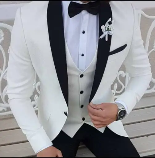 2022 Son Pantolon Ceket Tasarımları Beyaz Erkek Takım Elbise Siyah Şal Yaka Resmi Smokin Düğün Takımları Erkekler İçin Balo Parti Elbise pantolon