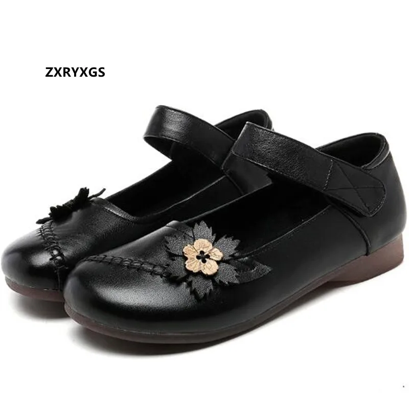 2022 Yeni Bahar kadın ayakkabısı düz ayakkabı Klasik Çiçekler Hakiki deri ayakkabı Moda Yumuşak Taban Rahat Daireler Büyük Boy