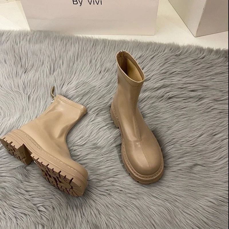 2022 Yeni Bahar Sonbahar Moda Ayak Bileği platform ayakkabılar Kadın Botları Yuvarlak Ayak Fermuar Chelsea Çizmeler kadın ayakkabısı Botines De Mujer