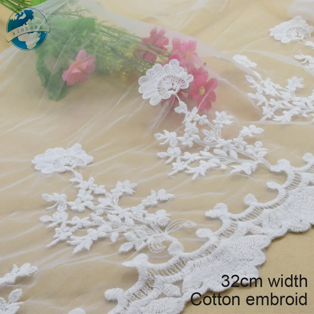 5 metre 32 cm geniş beyaz pamuk nakış dantel Fransız şerit trim DIY düğün konfeksiyon Aksesuarları afrika bebek dantel applique3189