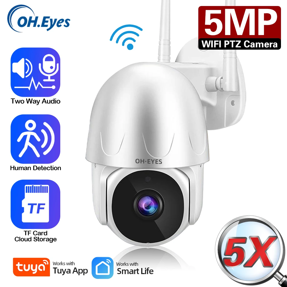 5MP Tuya Akıllı Yaşam CCTV Wifi PTZ IP Kamera Açık 5X Dijital Zoom Otomatik İzleme Kablosuz Güvenlik Gözetim Kamera H. 265
