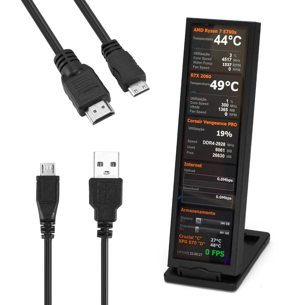8.8 İnç Uzun Şerit LCD Ekran HDMI uyumlu USB Bağlantı Noktası 480X1920 Sıcaklık Göstergesi için Braket ile Windows Linux Ahududu Pi