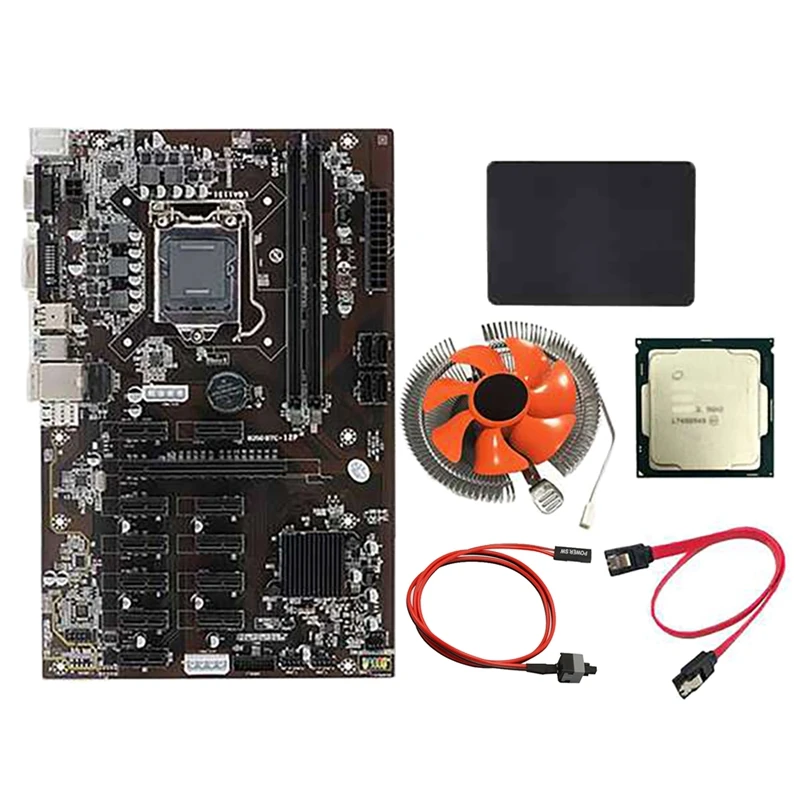 B250B BTC Madencilik Anakart İle G3900 CPU + Fan + 240G SSD + Anahtarı Kablosu + SATA Kablosu 12 PCI-E 1X Yuvası LGA1151 DDR4 SATA3. 0