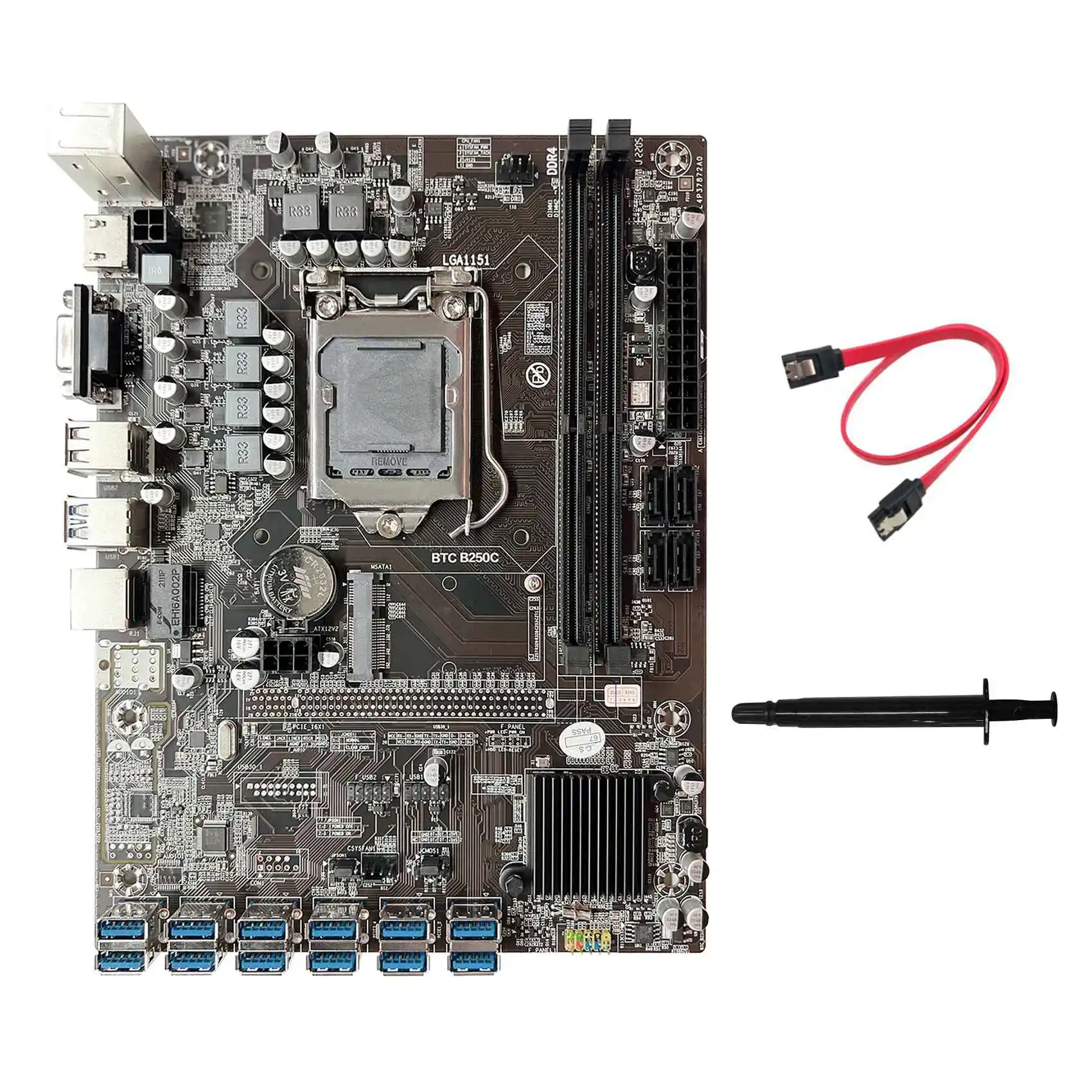 B250C ETH Madencilik Anakart + SATA Kablosu + Termal Gres 12XPCIE to USB3. 0 GPU Yuvası LGA1151 ETH Madenci Anakart