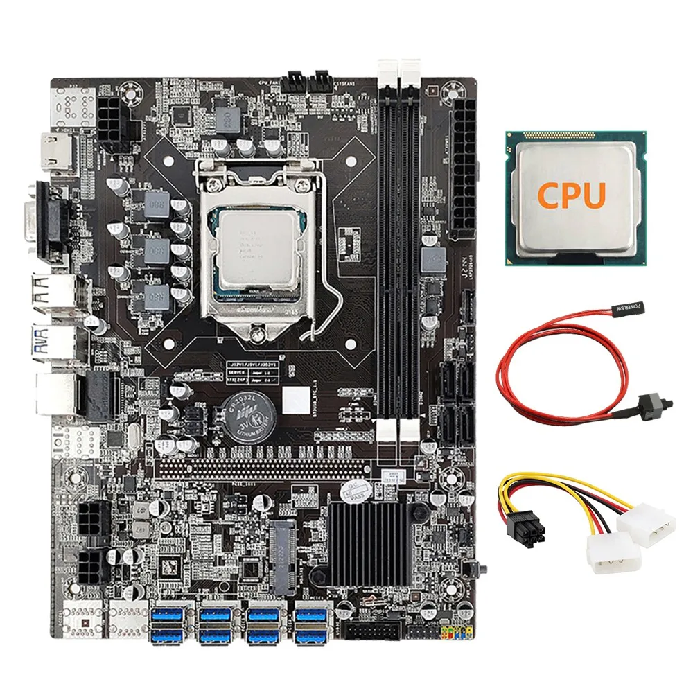 B75 8 GPU BTC Madencilik Anakart + CPU + Çift 4PİN to 6PİN Güç Kablosu+Anahtarı Kablosu 8 USB3.0 (PCIE) LGA1155 DDR3 RAM SATA3. 0
