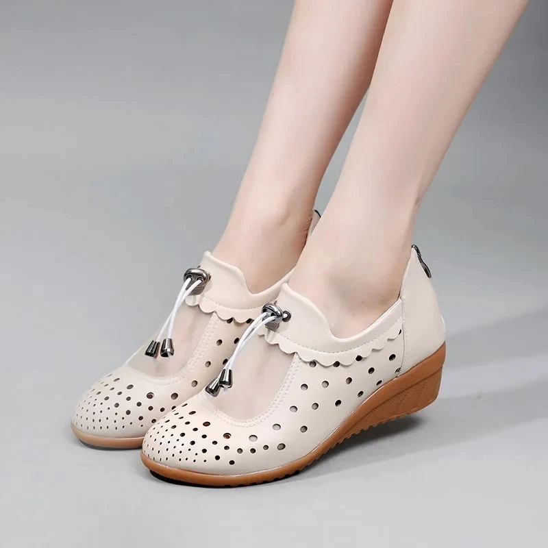 Bahar İçi Boş Ayakkabı Loafer'lar Bayanlar İçin Nefes Kama Tıknaz Topuk Kadın Düz Kadın Moda Sığ Eğlence rahat ayakkabılar