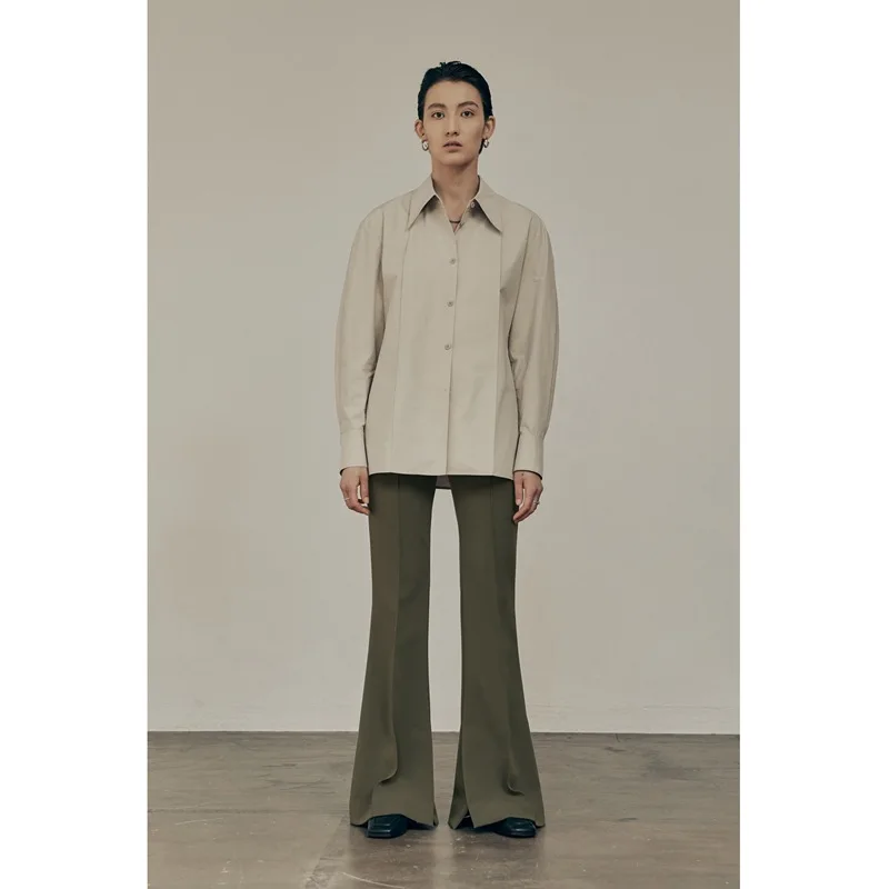 Bahar Sonbahar Yeni Stil Trendy Marka Luxry Tasarım Gidip Mizaç Yüksek Bel Çan dipleri Bölünmüş Rahat Pantolon Kadın
