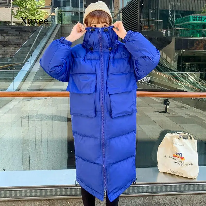 Balıkçı yaka İpli Ceket 2021 Yeni Pamuk Dolgulu kadın Orta Uzunlukta Gevşek kapitone ceket Kore kadın Kalın Ceket Ekmek Ceket
