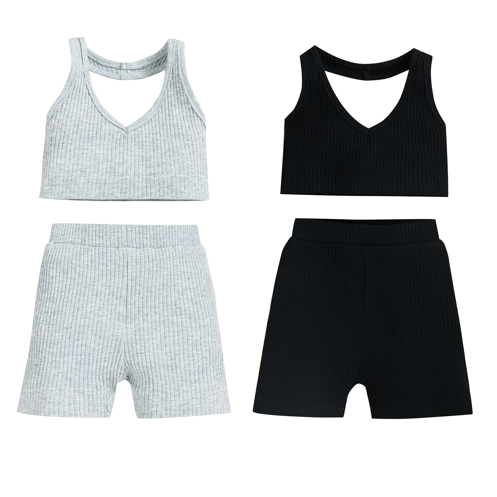 Bebek Bebek Kız Tankları Yelek Üstleri + Şort, düz Renk Elastik Bel Rahat Tarzı Yaz Giyim Backless Sunsuit