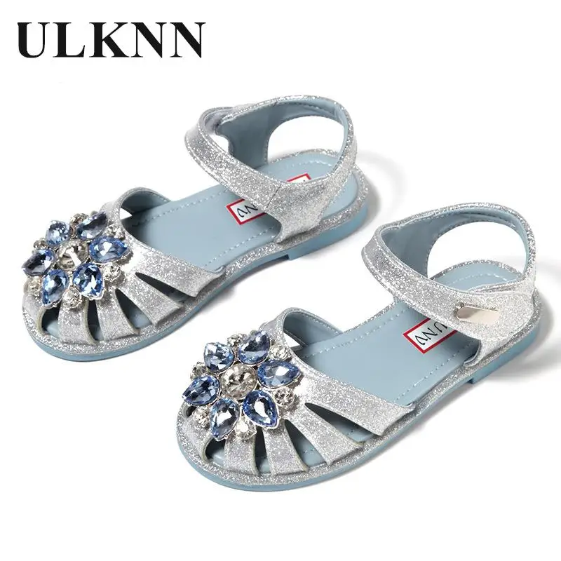 Bebek Kız Mavi Sandalet 2022 Çocuk Yaz Yeni Antiskid Baotou Yumuşak Çocuk Kristal Prenses pembe ayakkabı Sandalias Ayakkabı Çocuklar