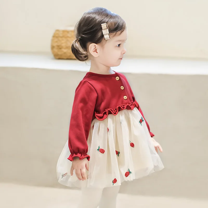 Bebek Kız Prenses Elbise İlkbahar ve Sonbahar Elbise Yeni Bahar Elbise 3 Yaşında Kız Elbise Gazlı Bez Elbise 1 Yaşında Bebek Tarzı Etek