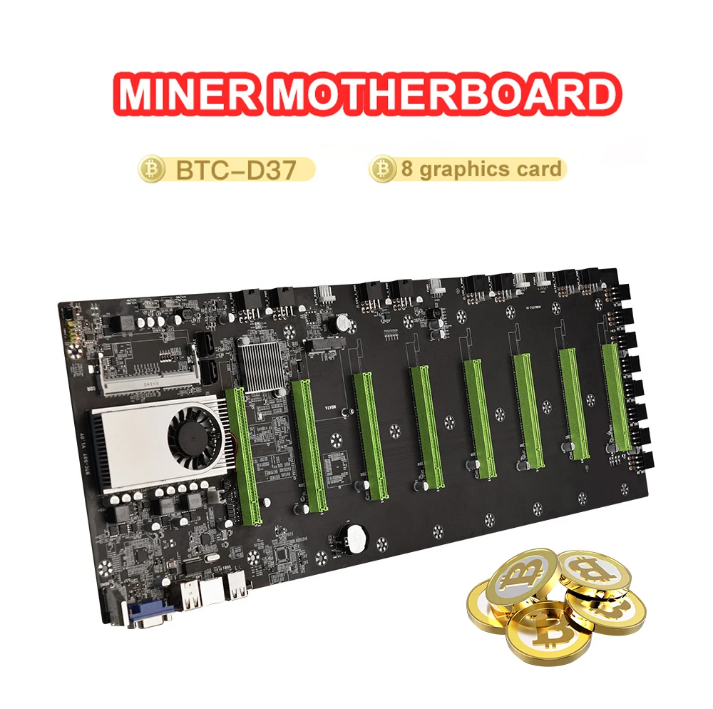 BTC-D37 Madencilik Anakart Vga 8 PCIe 16X8 Gb Grafik Kartı Desteği 1066/1333/1600 MHz DDR3 / DDR3L Madencilik Anakart CPU 1037U