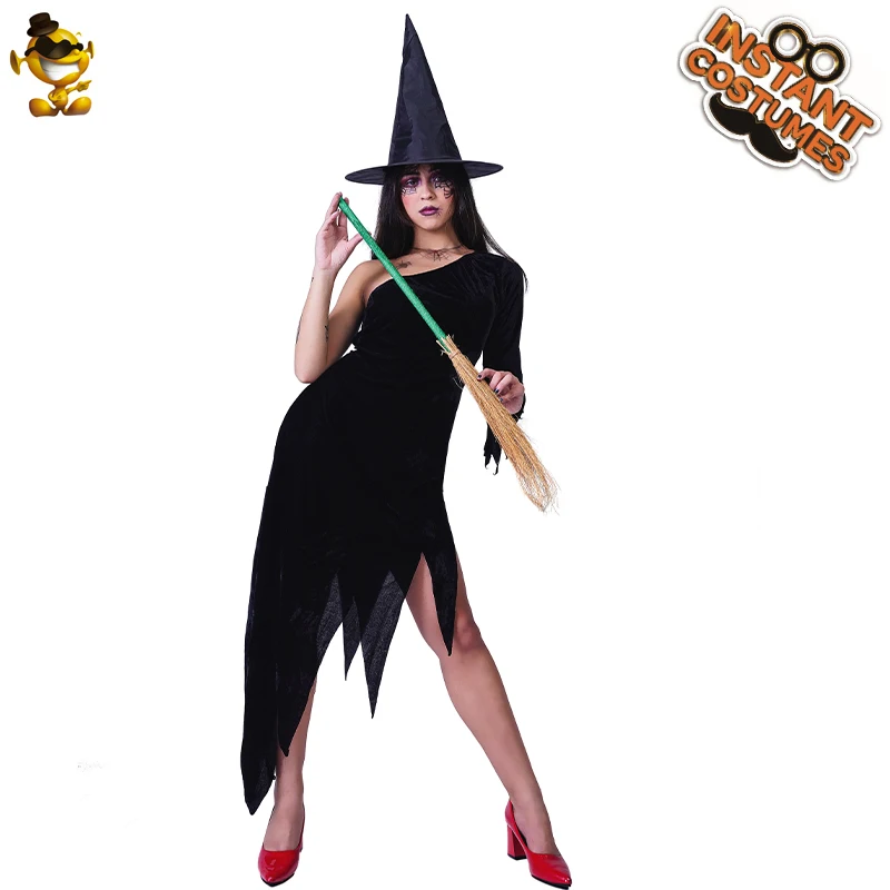 Cadı Kostüm Kadın Siyah Korkunç Cadılar Giyim Cadılar Bayramı Cosplay Eğimli süslü elbise Kostümleri