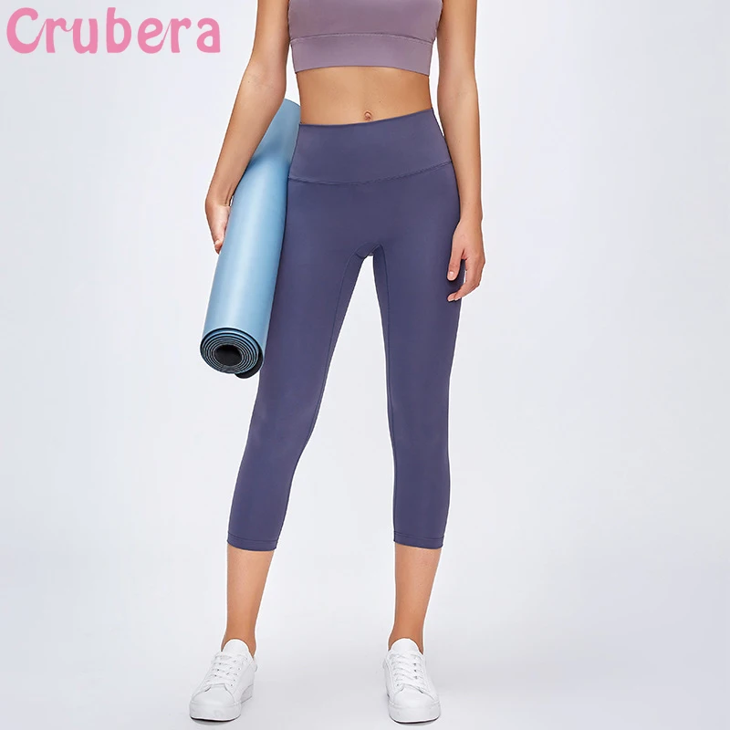 CRUBERA Yoga Rahat Hiçbir T hattı Çıplak hissediyorum Squatproof Camo Spor Spor Tren kapri pantolonlar Kadın Spor Yoga Koşu Kırpılmış Tayt