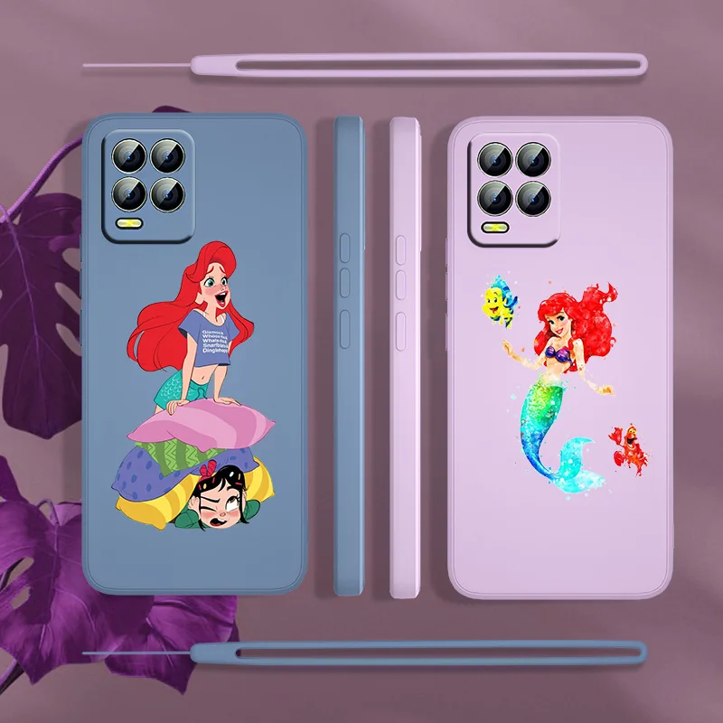 Disney Denizkızı Ariel Realme İçin GT Neo2 Ana Narzo 50i 50A C21Y C17 C11 C2 XT X2 X7 Q3S Pro Sıvı Halat telefon kılıfı