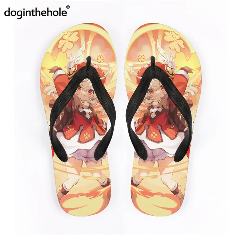 Doginthehole Oyun Genshin Darbe Kadın Flip Flop Karikatür Anime Kawaii Yaz plaj sandaletleri Bayanlar İçin 2021 Yeni Klee Ev Terlik
