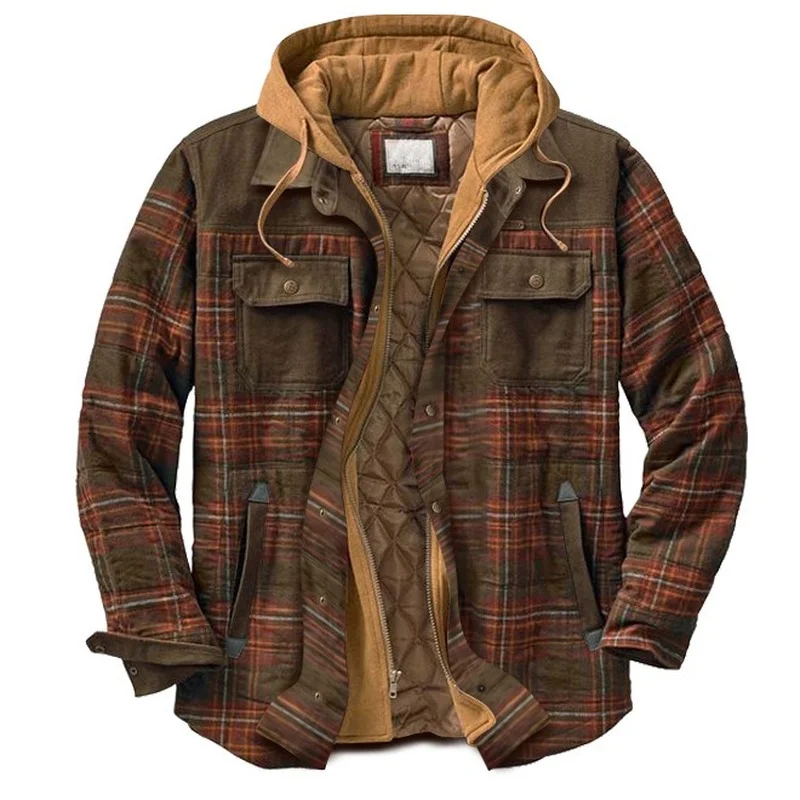 Erkek Ceket Sonbahar Kış Kalınlaşmış Pamuk Yastıklı Ekose Uzun Kollu Kapüşonlu Ceket Erkekler için