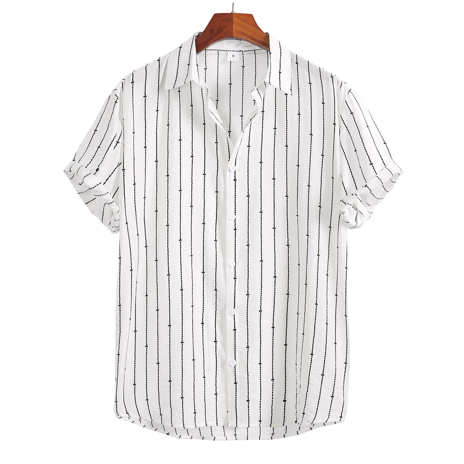 Erkek Gömlek Casual Kore Giyim Erkek Kısa Kollu Gömlek Tek Şerit Baskı erkek gömleği Moda camisas de hombre рубазка