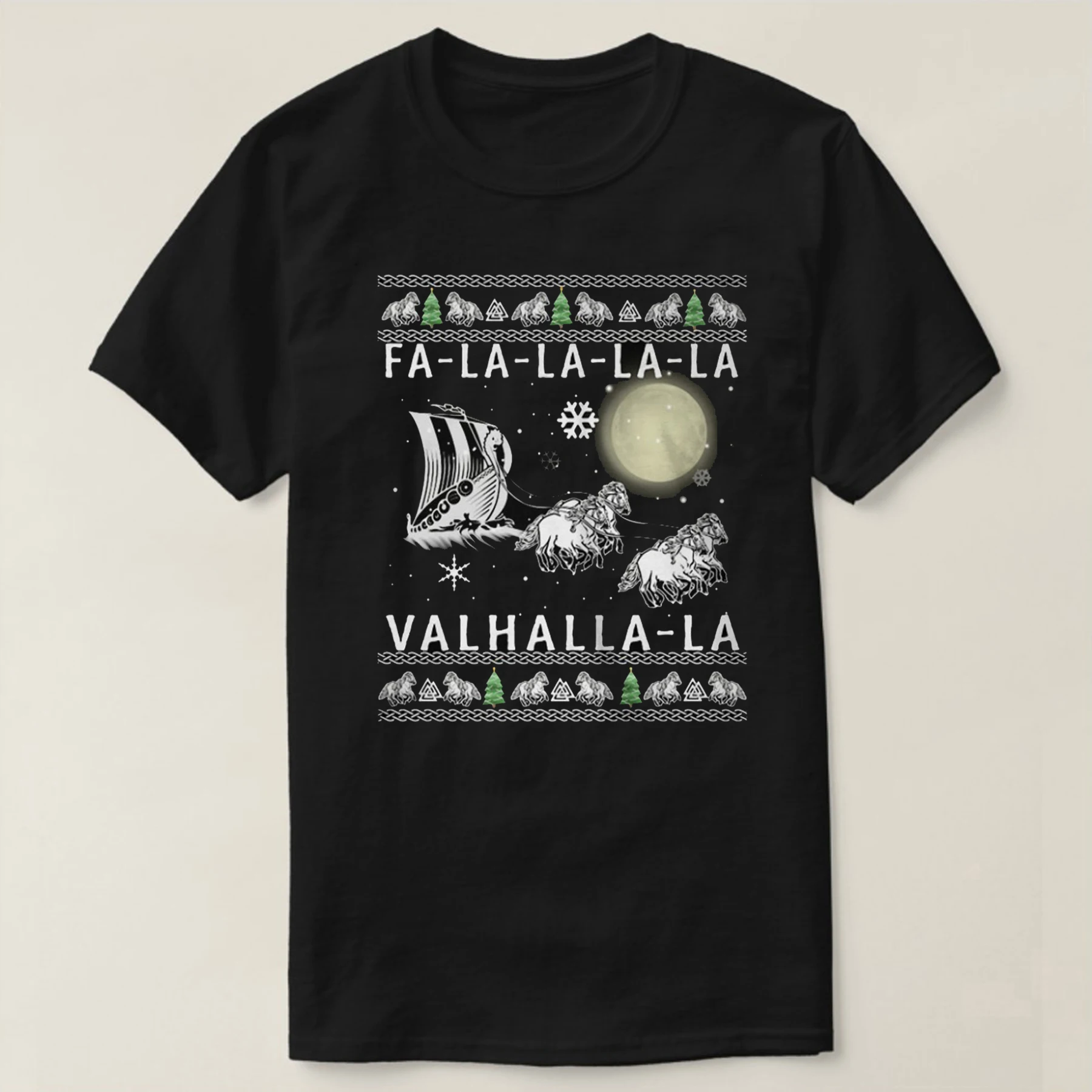 Fa La La Valhalla La Çirkin noel kazağı Viking Gemi Kızak T-Shirt Yeni %100 % Pamuk O-Boyun Kısa Kollu Rahat erkek tişört