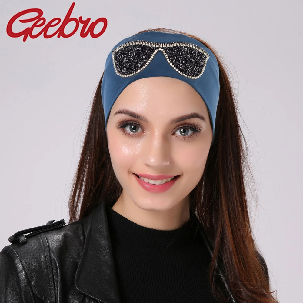 Geebro kadın Rahat Pamuk Güneş Gözlüğü Kafa Bandı Yumuşak Hairband Bayanlar Parlaklık Rhinestones Şapkalar Kızlar Cam saç aksesuarları