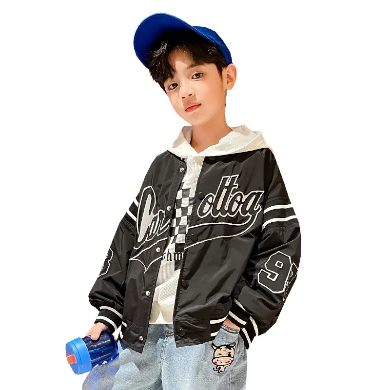 Genç Erkek Giyim Ceket Bahar Sonbahar Moda Yeni Mont Çocuk Mektubu Baskı Beyzbol Üniformaları Giysileri Üstleri 8 10 121 4 Y