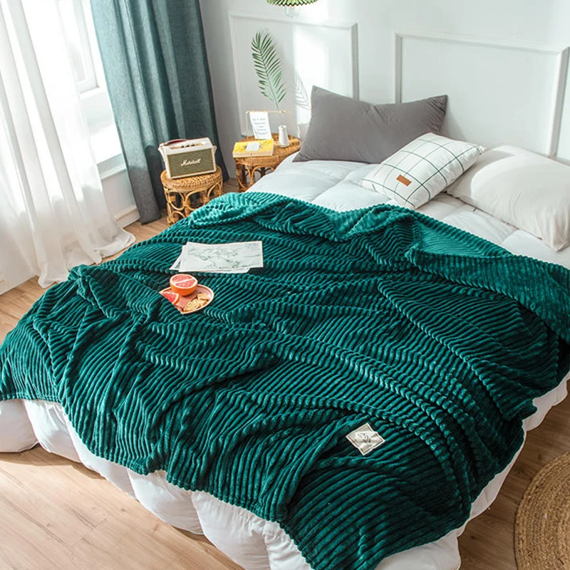Gerçek Yatak Örtüsü Yeşil Renk Yumuşak Pazen Battaniye Tek Kraliçe Kral Sıcak Kareli Yataklar Için De Cama Thow Quequeg Battaniye