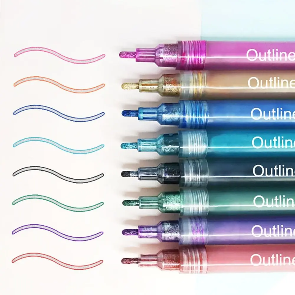 Glitter Tebeşir Vurgulayıcı İşaretleyici DIY Okul Malzemeleri cetvel kalemi Çift Hat Kalem Öğrenci İşaretleyici Anahat Kalem