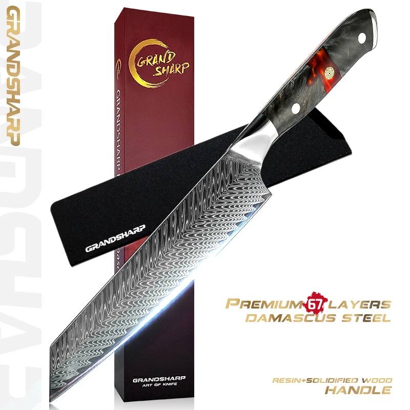 GRANDSHARP 8.3 İnç Profesyonel Şam Kiritsuke Bıçak VG10 Japon Çelik Mutfak Bıçakları Et Balık Fileto Kasap Araçları