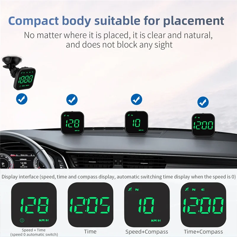 HUD Araba Kilometre Takvim Hız Alarmı GPS Head-Up Ekran Oto Elektronik Aksesuarları Tüm Arabalar için Uygun (Yeşil)