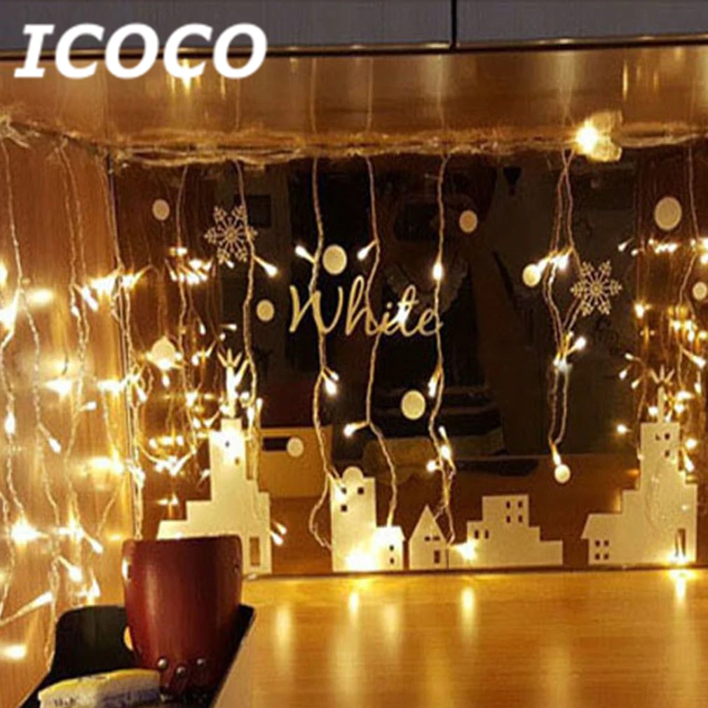 ICOCO Dize ışıkları Noel açık dekorasyon 4 m Düşüş 0.4-0.6 m perde ıcicle dize led ışıkları AB 220 V Bahçe Noel Düğün