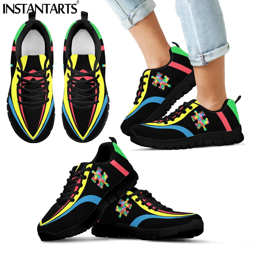 INSTANTARTS Renkli Otizm Farkındalık Bulmaca Desen Ayakkabı Kadınlar için Kadın Rahat koşu ayakkabıları Bahar Hafif Örgü Ayakkabı