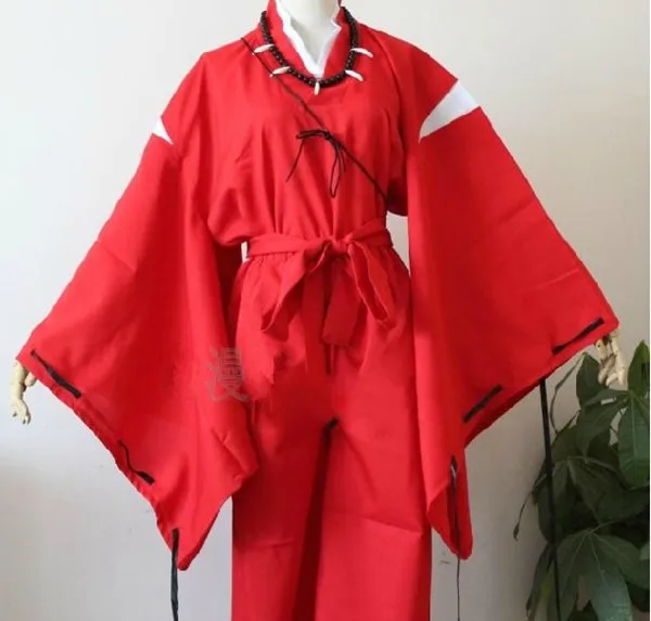 Inuyasha Cosplay Kostüm Parlak Kırmızı Üniforma Kolye İle