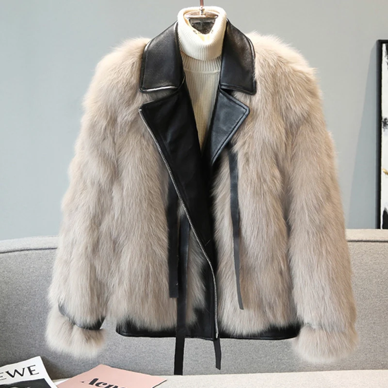 Ithal Tilki Kürk Deri Ceket Kadın 2020 Sonbahar ve Kış Kadın Kürk Ceketler Ceket Lokomotif Kadın Streetwear Avrupa Tarzı