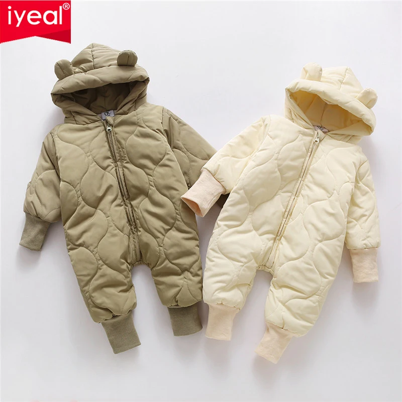 IYEAL Yenidoğan Kız Tulum Kapşonlu Kış Bebek Tulum Erkek Bebek Giysileri Sıcak Snowsuit Ceket Çocuk Ayı Romper Yürümeye Başlayan Giyim