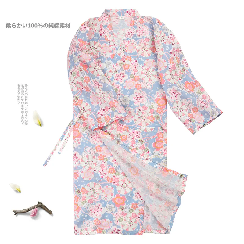 Japon Geleneksel Retro Tarzı Bornoz Pijama Kadın Yaz Gevşek Pamuk Bornoz Kimono Uyku Salonu Ter Buhar Giyim