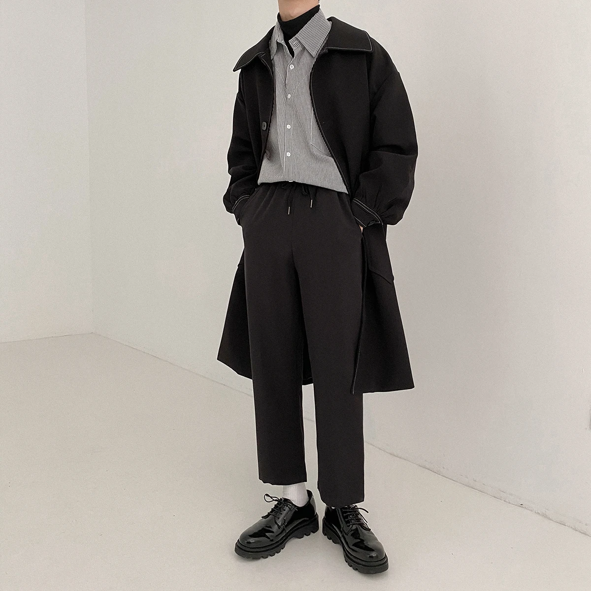 Japon retro Ming serisi rüzgarlık erkek orta uzunlukta gevşek ve yakışıklı over-the-diz ceket sonbahar trendi ceket