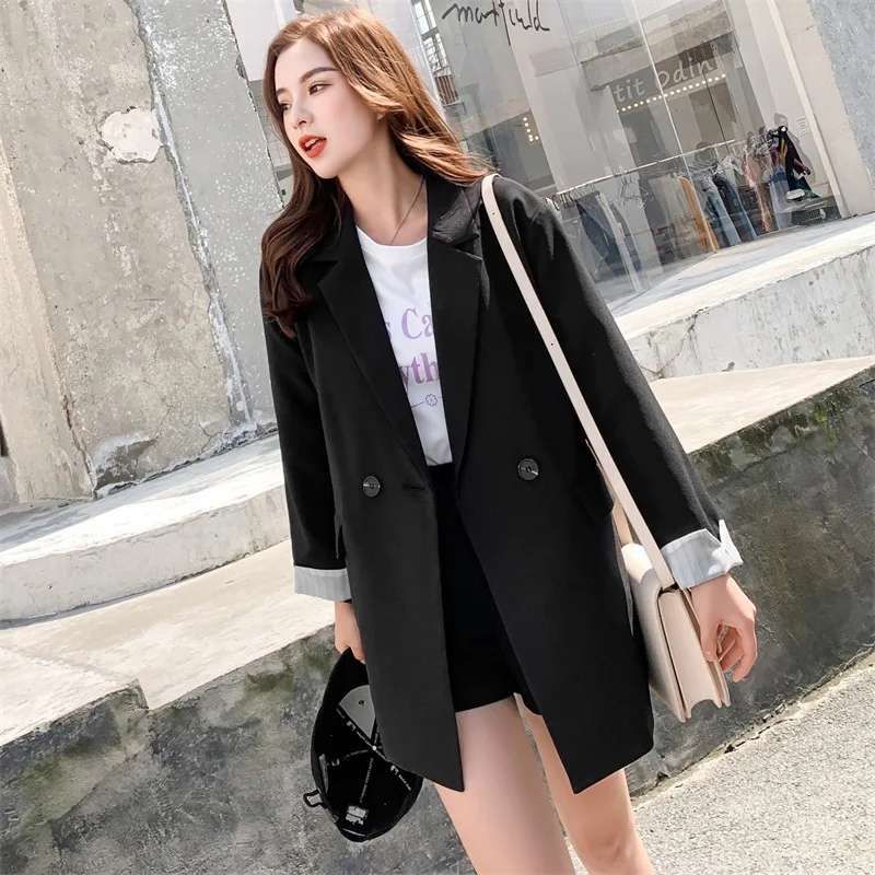 Kadın ceketi 2022 Sonbahar Siyah Küçük Takım Elbise Ceket Kore Orta uzunlukta Gevşek Ceket Kadınsı Ofis Blazer