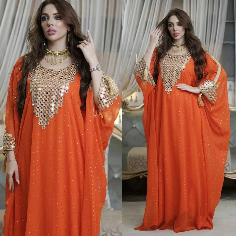 Kadın Giyim İki Parçalı Set Afrika Şifon Boubou Müslüman Kaftan Abaya Robe Marocaine Düğün Parti Kıyafeti Giyim 2023 Spirng