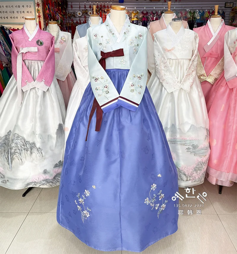 Kadın Hanbok Kore Orijinal İthal Hanbok El işlemeli Düğün Karşılama Hanbok