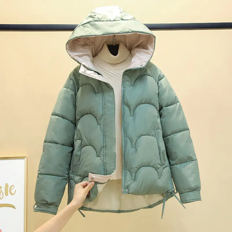 Kadın Kış Ceket Güzel Pamuk Yastıklı Kapşonlu Gevşek Kadın Kalınlaşmak Coat Kısa Katı Casual kadın Parkas Vogue Sıcak Dış Giyim