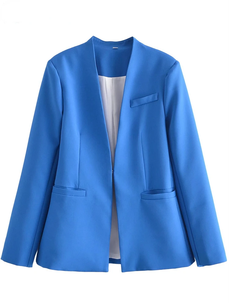 Kadın Moda Şeker Renk Cepler İnce Blazer Ceket Ofis Bayan Şık Uzun Kollu iş elbisesi Veste Femme Tops CT536