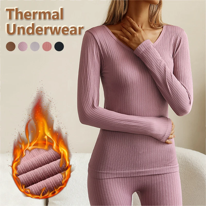 Kadın termal iç çamaşır Setleri Polar Astarlı Taban Katmanı Paçalı Don Set Kış sıcak Üst Alt Pijama Termal Tayt Gömlek Takım Elbise