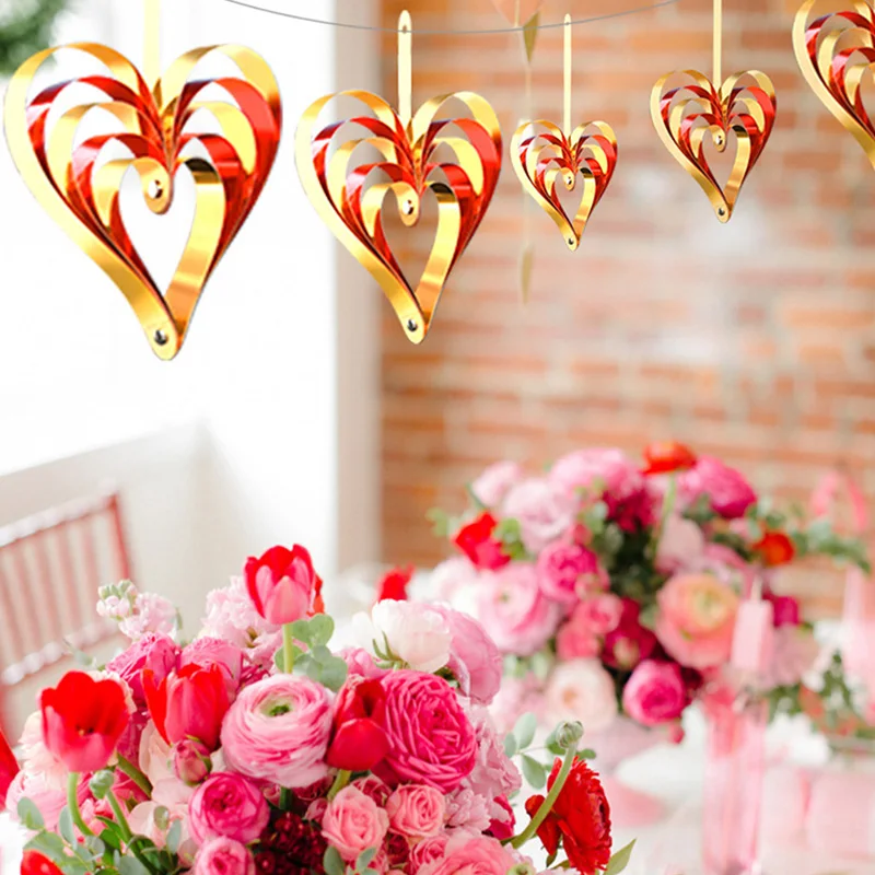 Kalp Afiş 4 Adet 3D DIY Düğün Parti Bayrağı Altın Pembe Kırmızı Asılı Ev Odası Dekor İçin Vaftiz sevgililer Günü Parti Malzemeleri